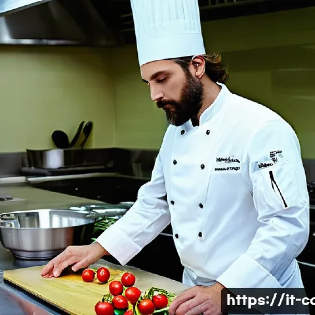 양식조리 실기 시험 채점 기준 - **Prompt:** A highly organized and immaculately clean professional kitchen workstation during a culi...