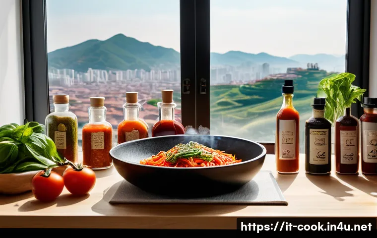 한식조리사 추천 시험 준비 자료 - A detailed and vibrant kitchen scene set in a modern Italian home kitchen, where a skilled chef is p...