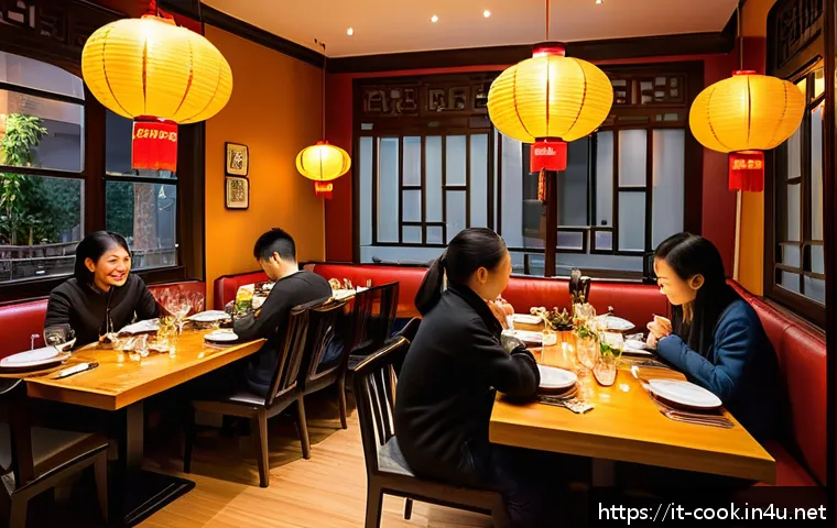 중식조리사 창업 성공 사례 분석 - A cozy Italian urban Chinese restaurant interior during dinner service, featuring a warm and invitin...