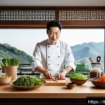 한식조리사 시험장에서 알아야 할 팁 - A vibrant and detailed Korean chef&rsquo;s kitchen scene set in Italy, showing a professional chef careful...