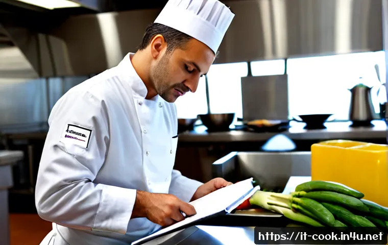Home 15 조리사 자격증 관련 정책 업데이트 - Photorealistic Italian culinary certification update concept: a professional chef in clean white jac...